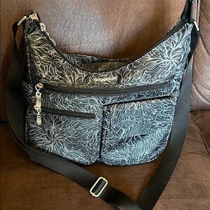 Baggallini Black and Gray Floral Crossbody Bag